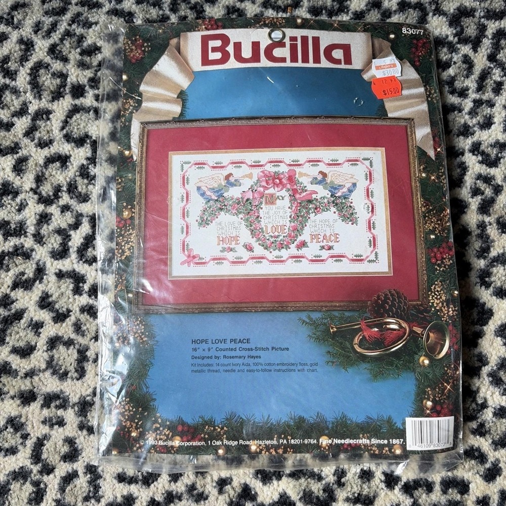 Bucilla Hope Love Peaceβ Counted Cross Stitch Kit #83077 Christmas Angels 16x9"